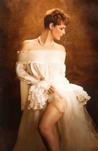 bridal portrait, portrait of a bride, portrait of a happy bride in a white gown,